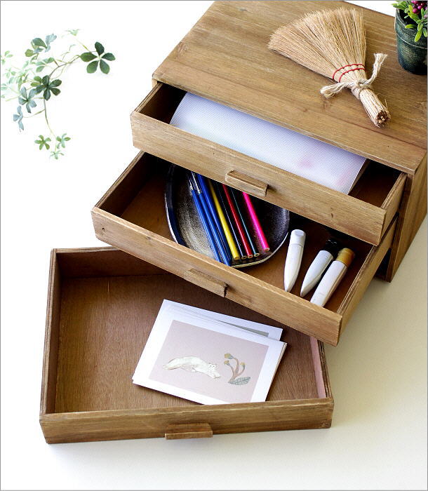 楽天市場】卓上収納 引き出し 3段 レターケース 木製 デスクトレー