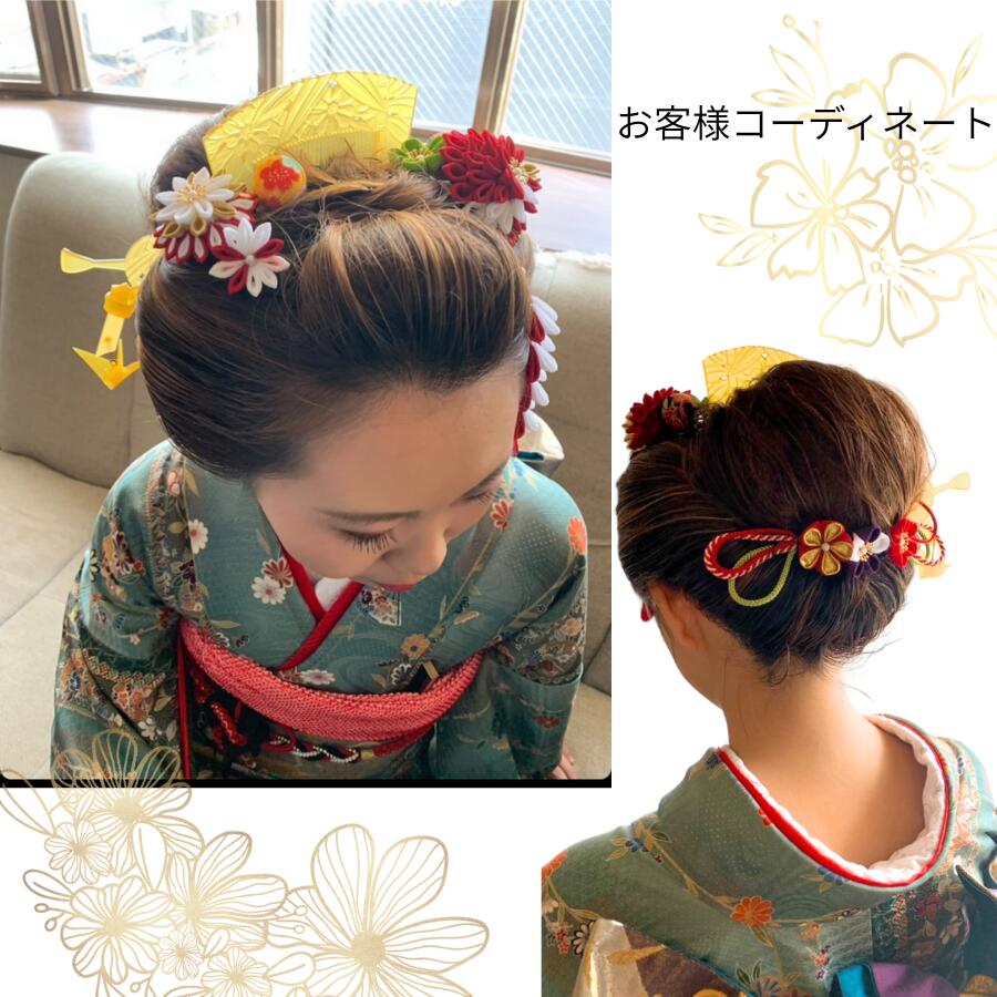 楽天市場】つまみ細工 髪飾り 【結】＋サイドの飾りセット 成人式 卒業