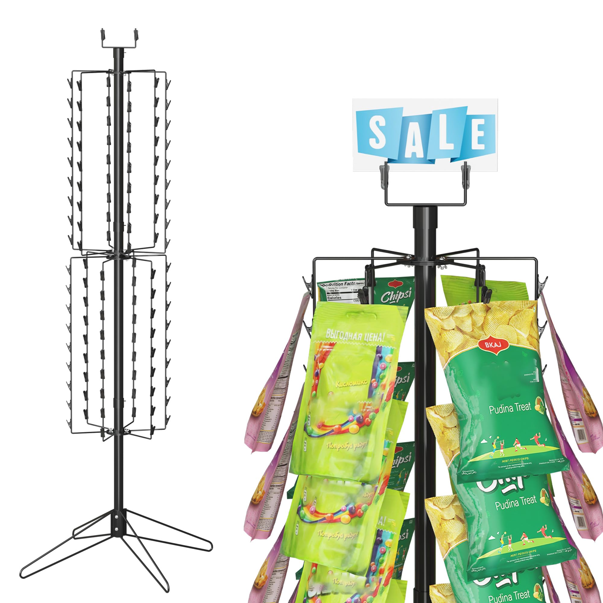 楽天市場】吊り下げ スタンド 回転小売ディスプレイラック 108クリップ