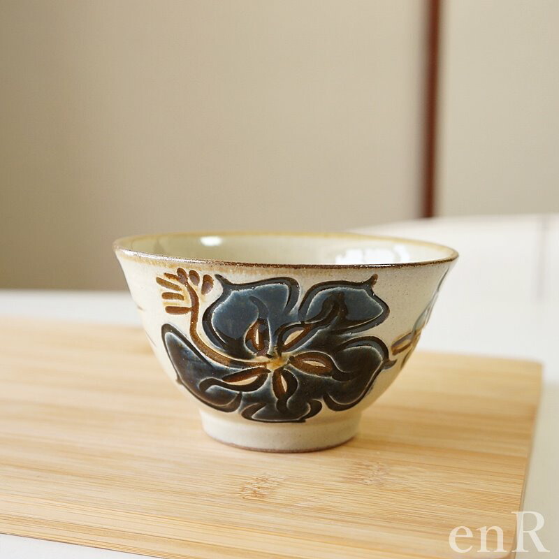 楽天市場】やちむん (沖縄陶器) 3.5寸マカイ ハイビスカス 青 | 茶碗