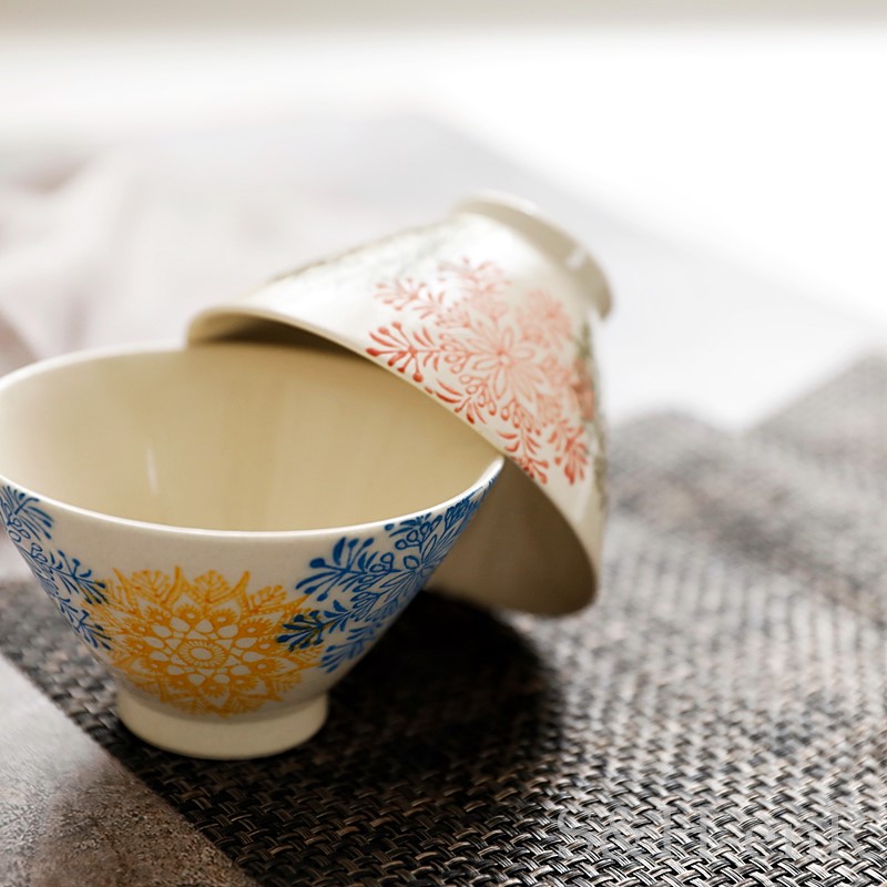 楽天市場】波佐見焼 茶碗 ペアセット 勲山窯 カラー幾何花紋 夫婦茶碗