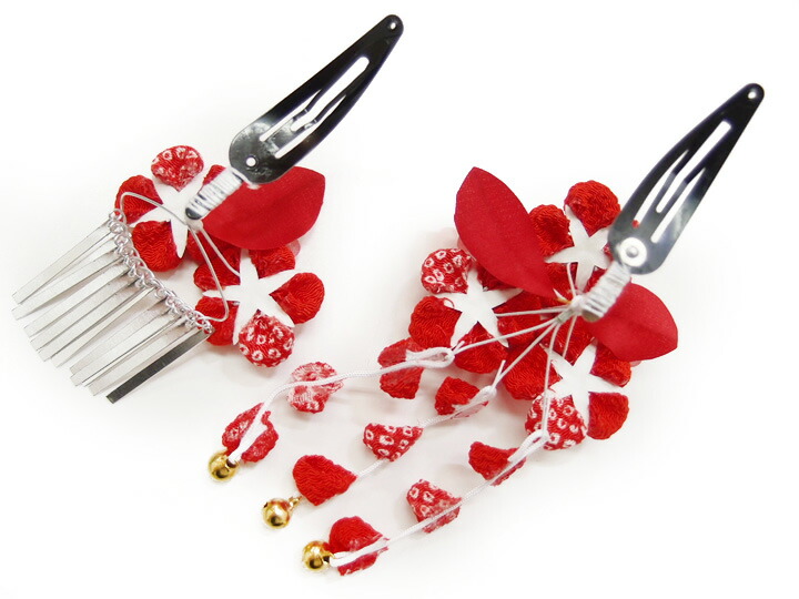 楽天市場】七五三 髪飾り 三歳 七歳 日本髪 つまみ細工 赤 花 2個