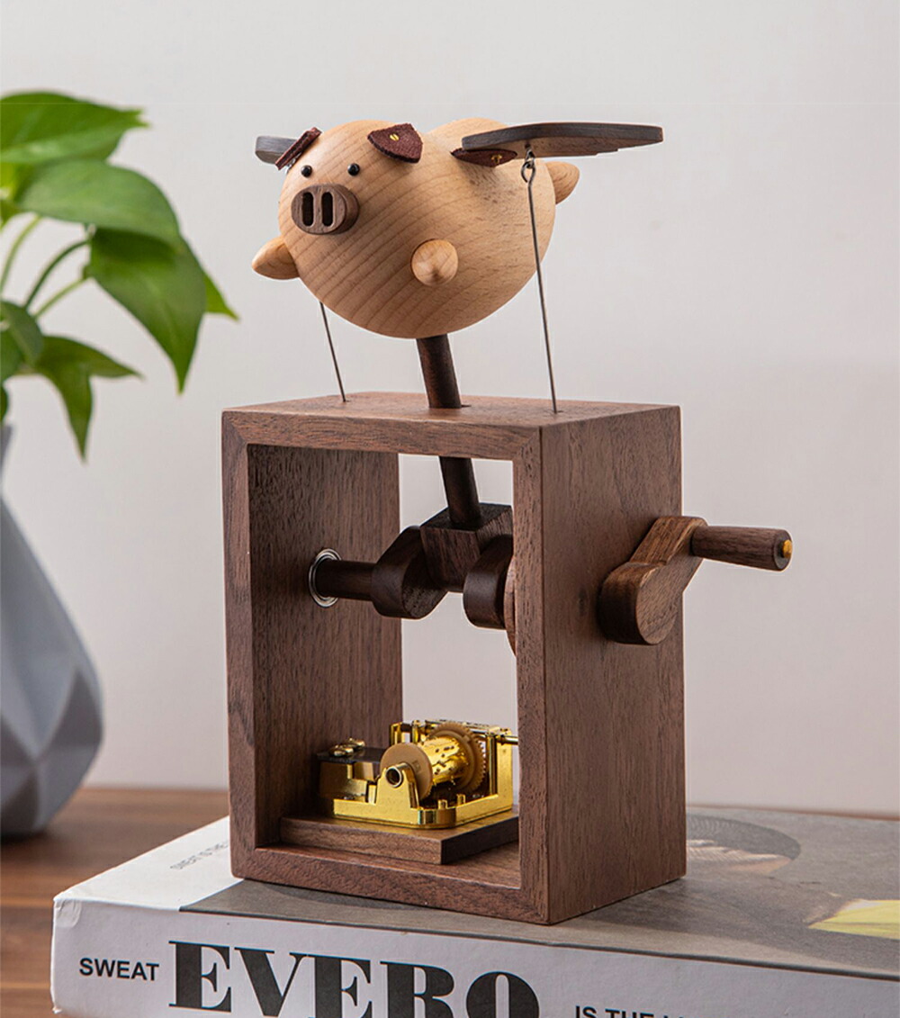 楽天市場】贅 木製 オルゴール 手回し 手動式 豚 ぶた Monkey 牛 銘木