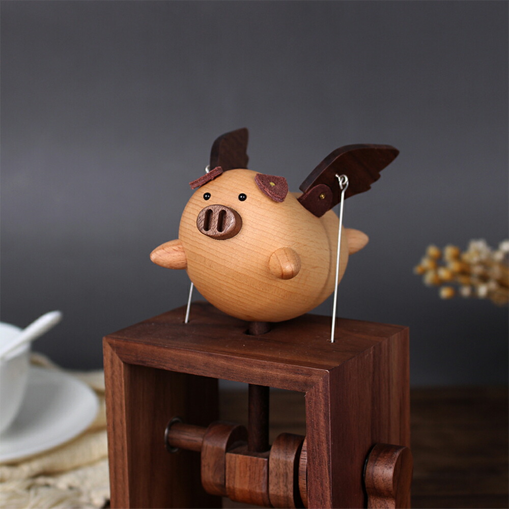 楽天市場】贅 木製 オルゴール 手回し 手動式 豚 ぶた Monkey 牛 銘木