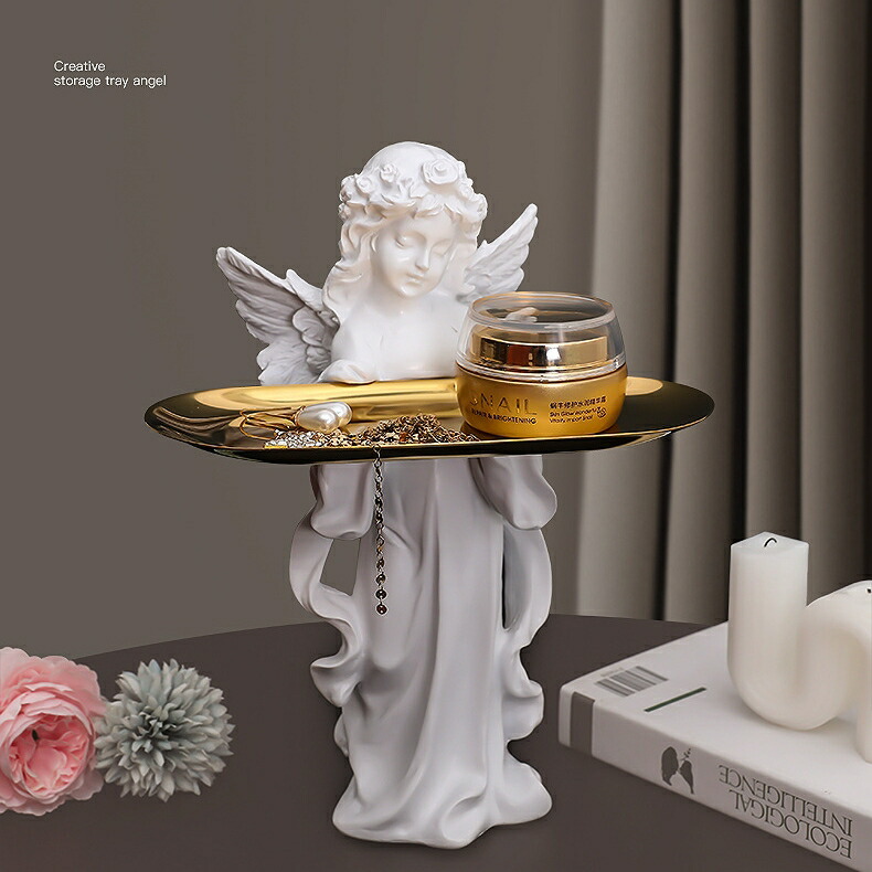 楽天市場】玄関トレー 天使 置物 かわいい 樹脂 小 彫像 白 オブジェ