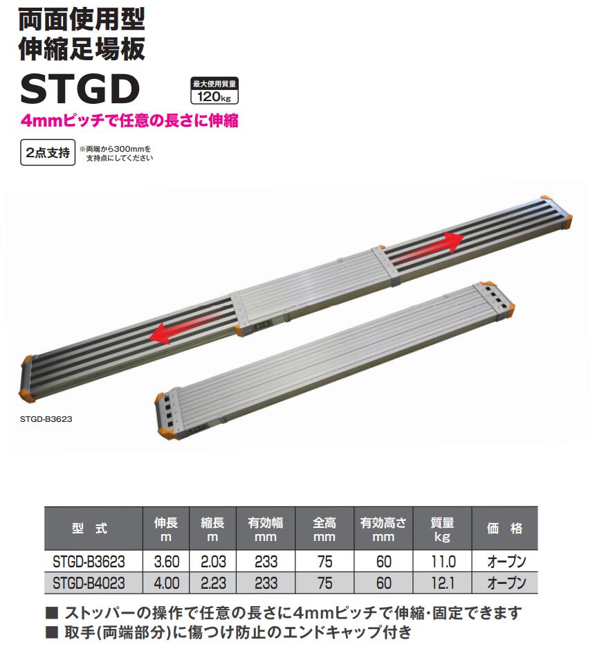 楽天市場】ピカ Pica アルミ伸縮足場板 STGD-B3623 3.6M アルミ両面