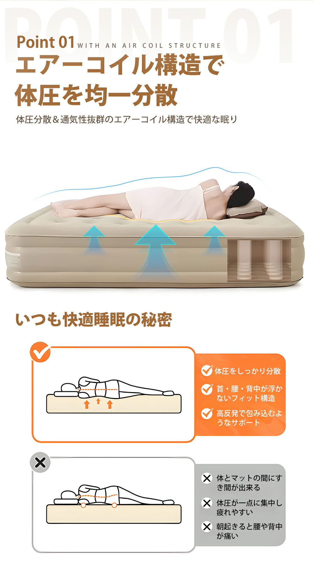 楽天市場】エアーベッド 電動 エアベッド 電動ポンプ内臓 シングル