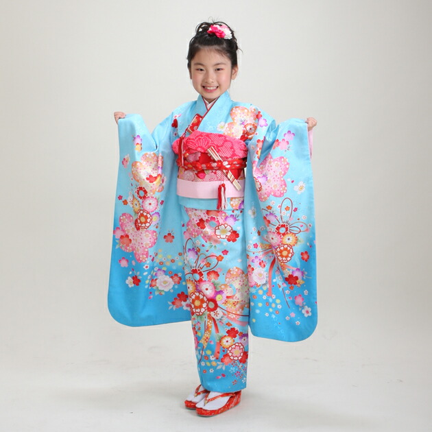 楽天市場】七五三 着物 7歳 フルセット レンタル 女の子 〔水色 花