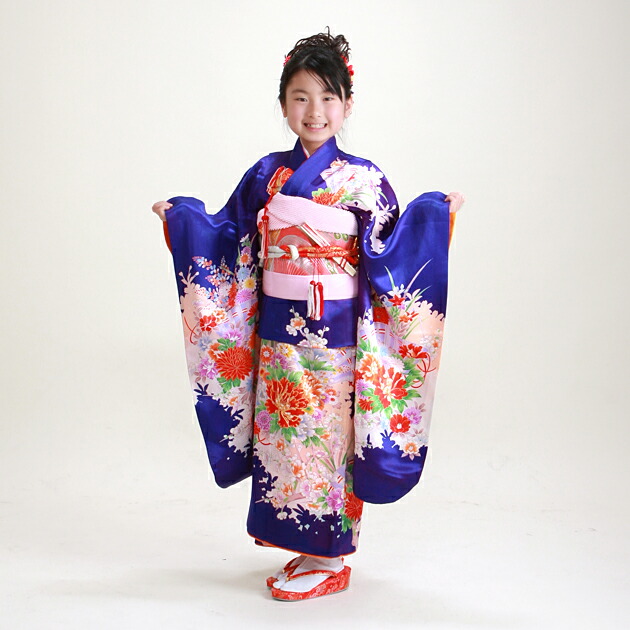 楽天市場】七五三 着物 7歳 フルセット レンタル 女の子 〔青色 扇