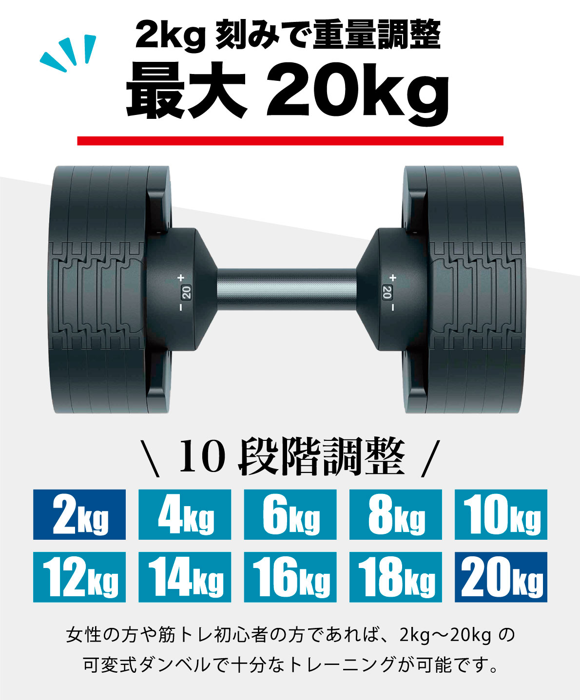 楽天市場】【2年保証】 アジャスタブルダンベル 可変式 ダンベル 20kg