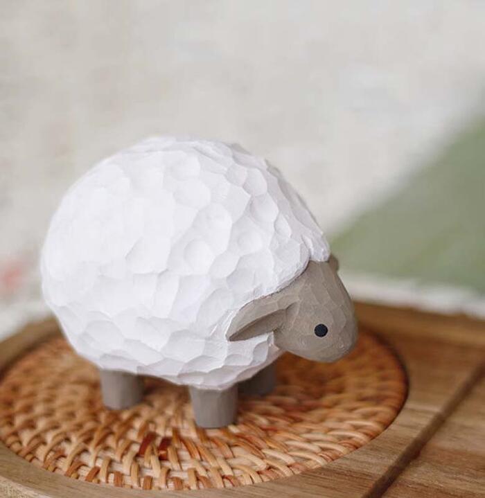 楽天市場】ひつじ 置物 木彫り 癒し オブジェ 手作り マスコット 木製