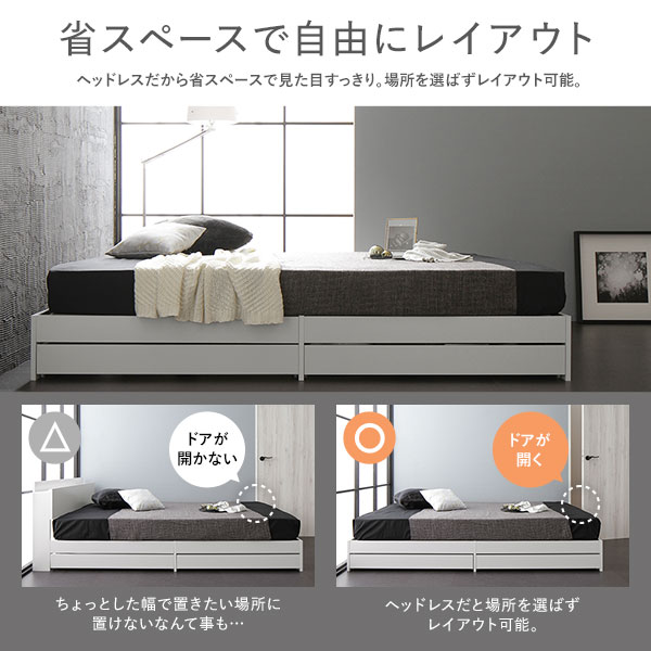 楽天市場】ダブルベッド ヘッドレス ベッド ダブル 収納付き ベッド