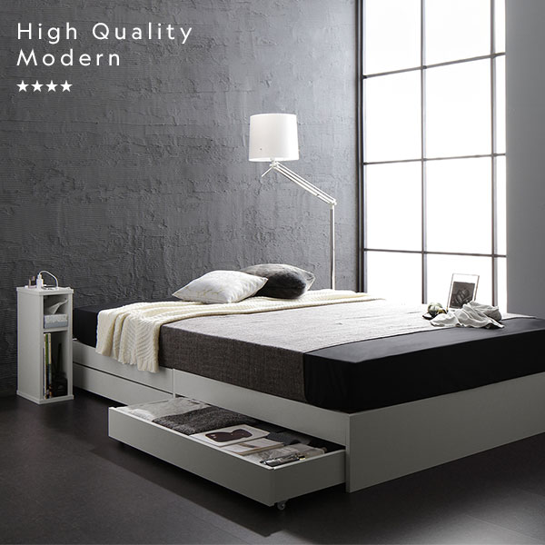 楽天市場】ダブルベッド ヘッドレス ベッド ダブル 収納付き ベッド