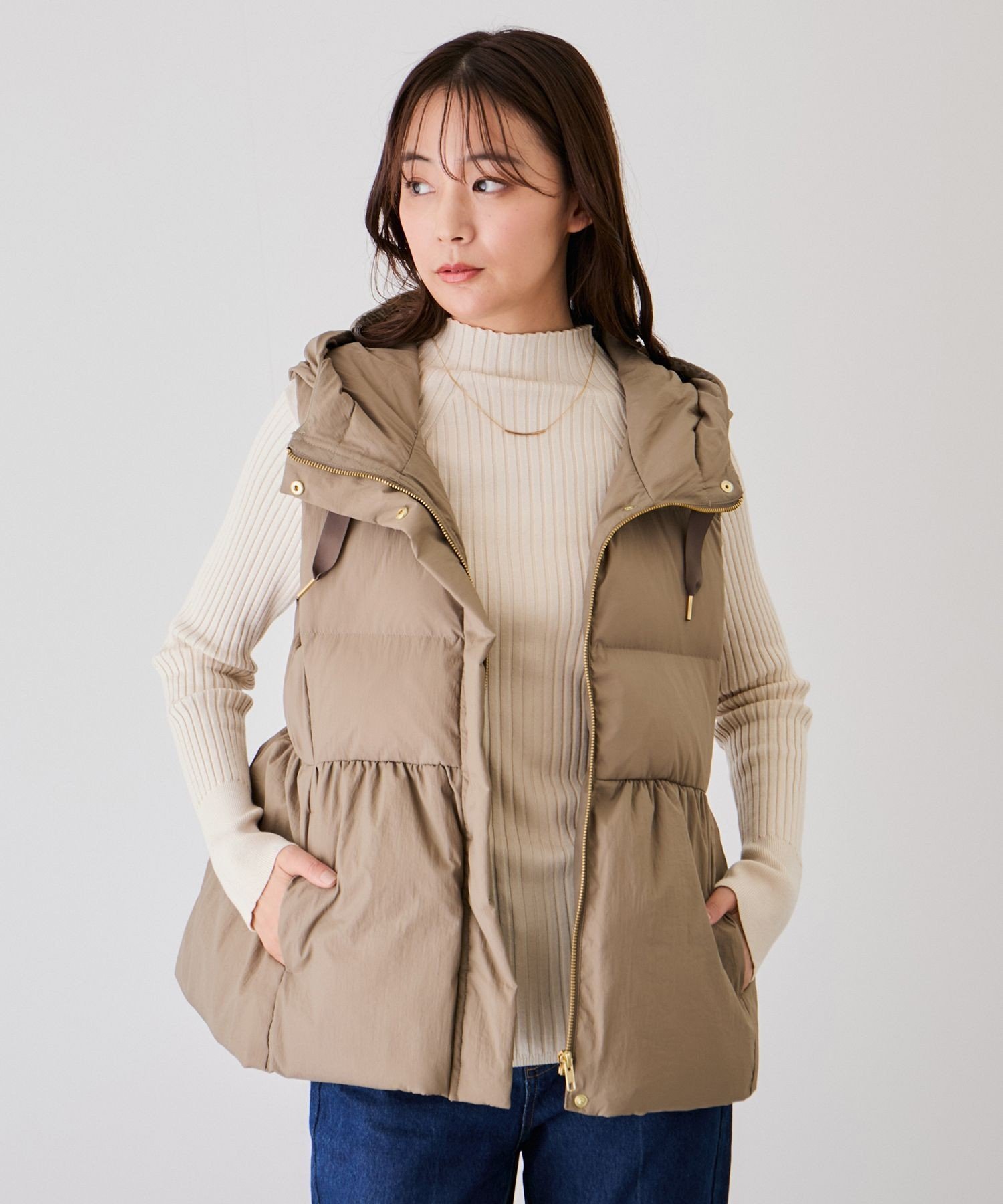 楽天市場】ダウンベスト（カラーカーキグリーン）（レディース