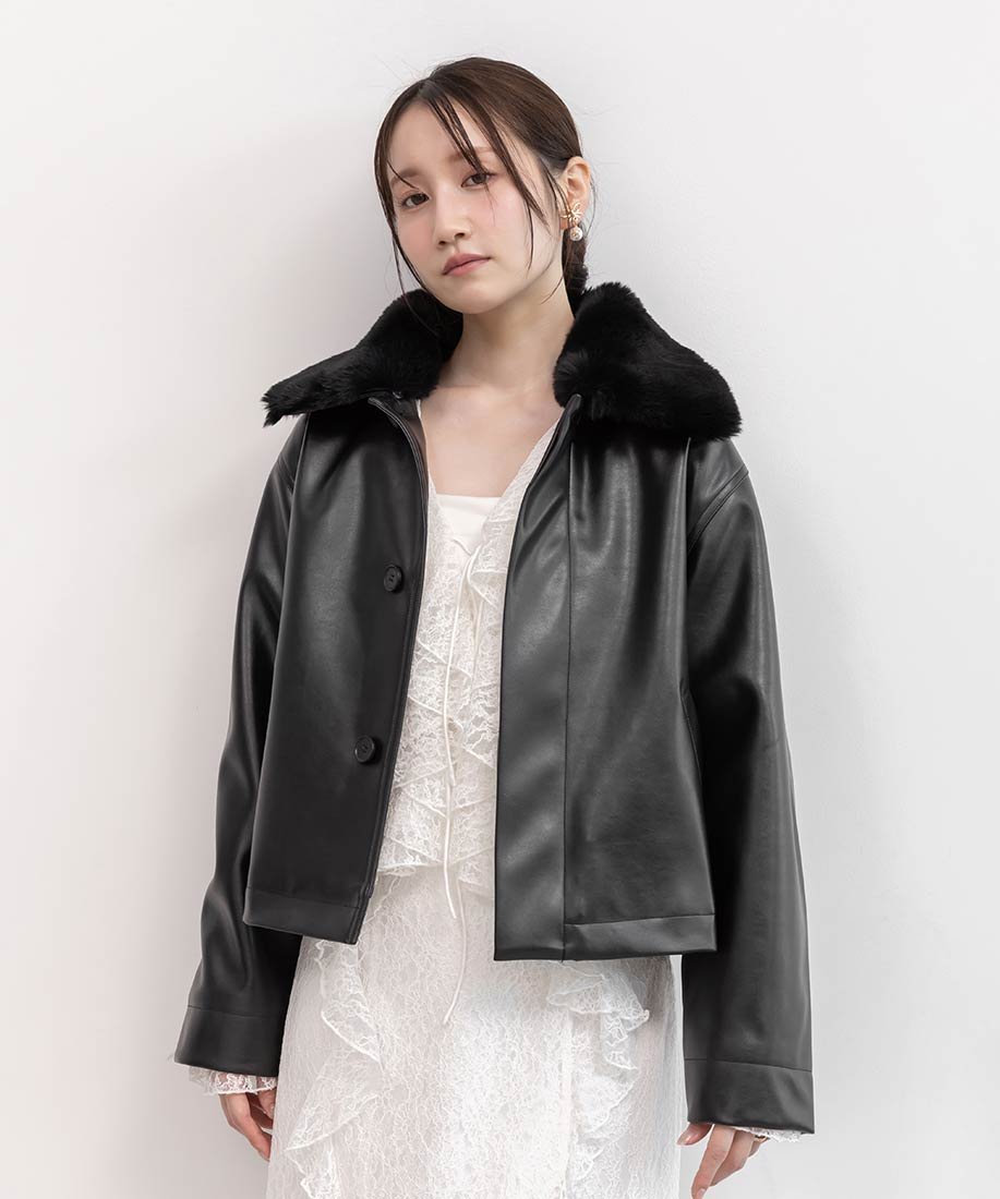 RANDA｜2WAY ファー襟付きフェイクレザージャケット | Rakuten Fashion