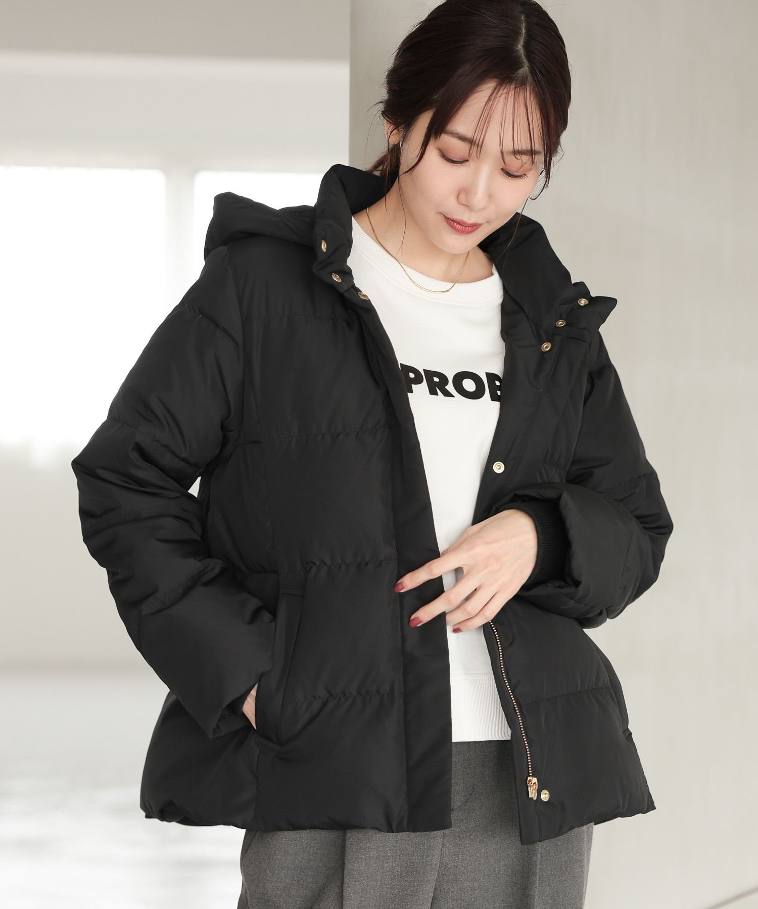 GLOBAL WORK｜ウツクシルエット撥水ダウンフードブルゾン/115525