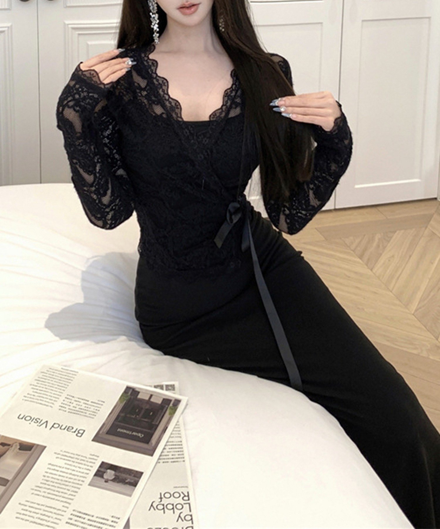 aimoha｜【Jasmine】シアーレーストップス+スウェットキャミワンピース