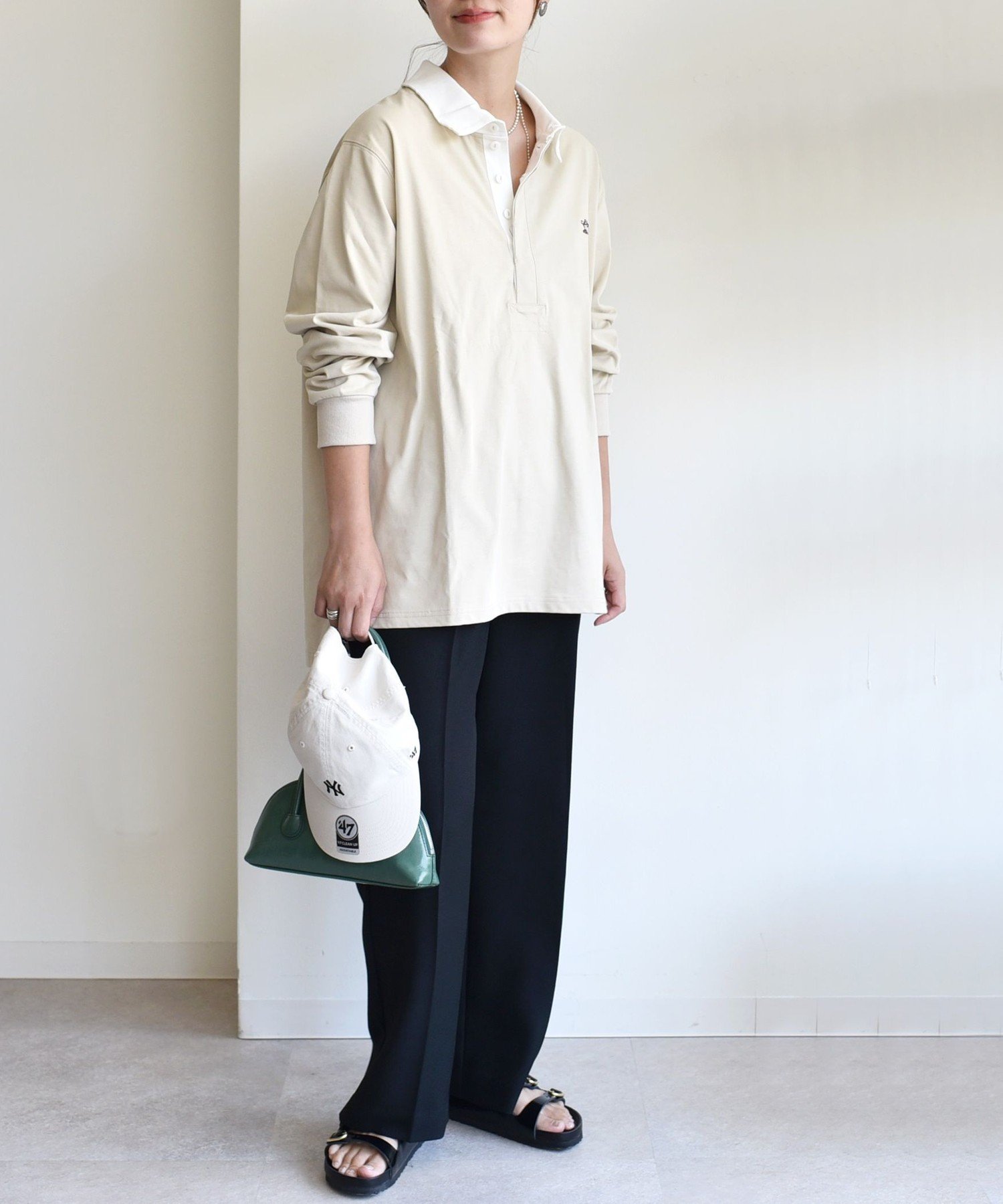 ホワイト ラガーシャツ 左肩ロゴ レディース ロゴ刺繡 ラガーシャツ【オンラインショップ・一部店舗限定