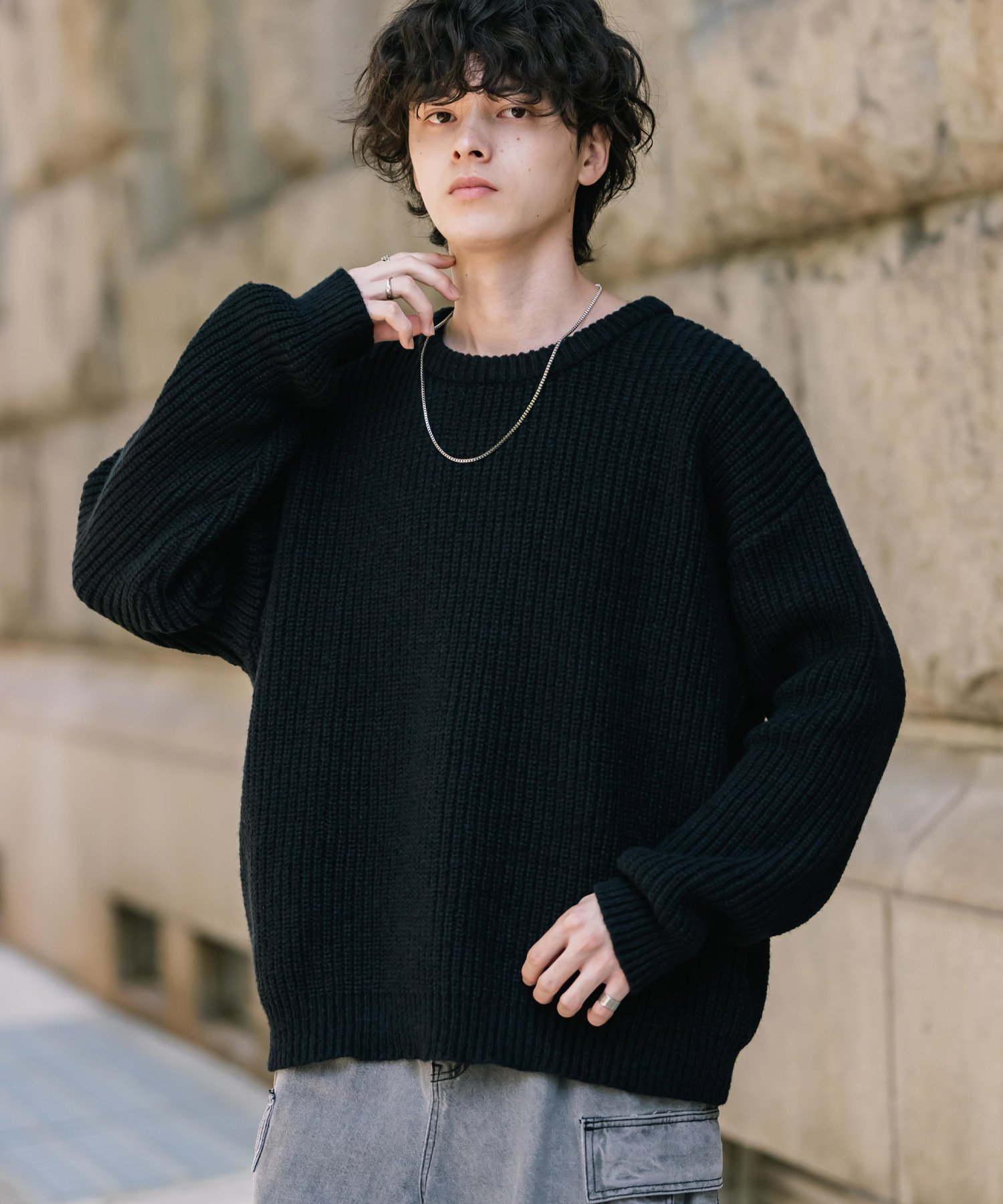 Rocky Monroe｜【新色追加】オーバーサイズ畦編みクルーニットセーター