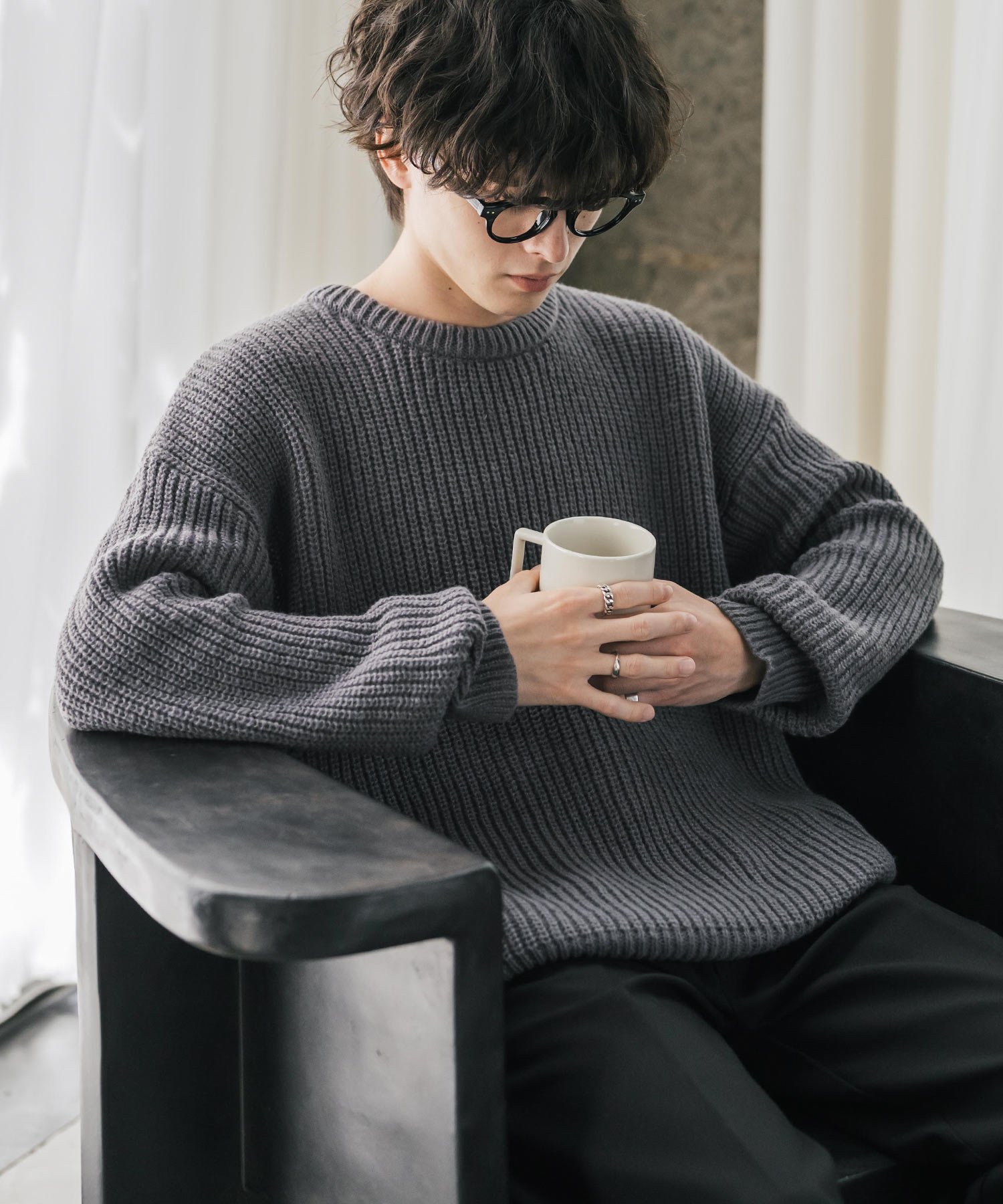 Rocky Monroe｜【新色追加】オーバーサイズ畦編みクルーニットセーター