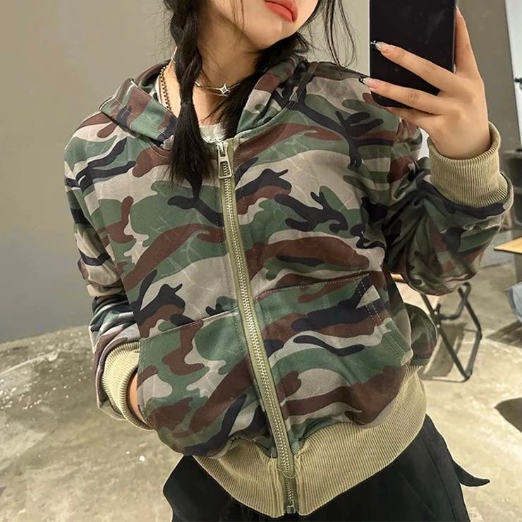 楽天市場】LADY LIKE カモフラージュ柄ミリタリーパーカー トップス