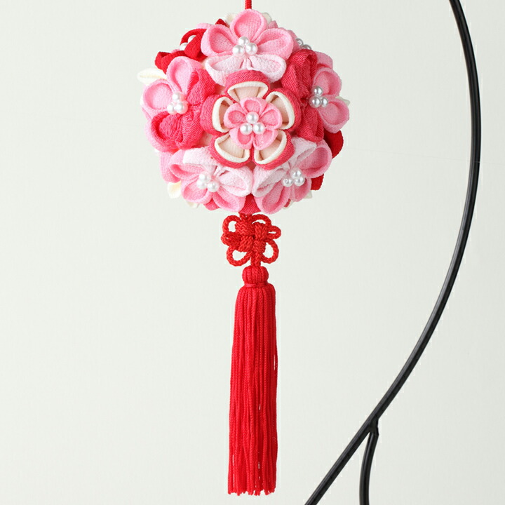 楽天市場】つまみ細工 花てまり ピンク | クラフト 和調手芸 下げもの