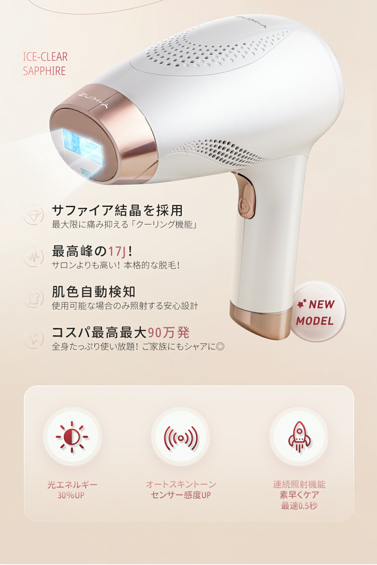 楽天市場】【即納】「Y-KINZ ICE-CLEAR IPL光脱毛器 - 冷却機能搭載