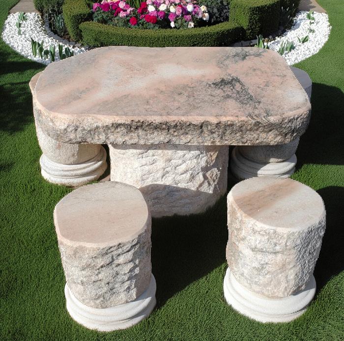 楽天市場】天然石テーブルセット(オレンジ系）石のテーブル(椅子4つ