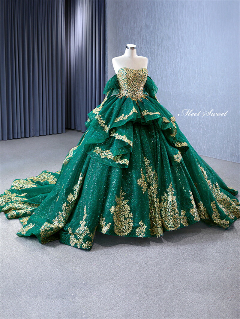 楽天市場】カラードレス プリンセスライン グリーン ベアトップ 刺繍