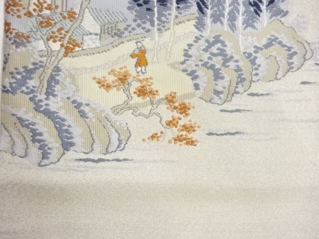 草木に民家・人物模様織出し名古屋帯【中古】【着】 宗sou：お茶道具