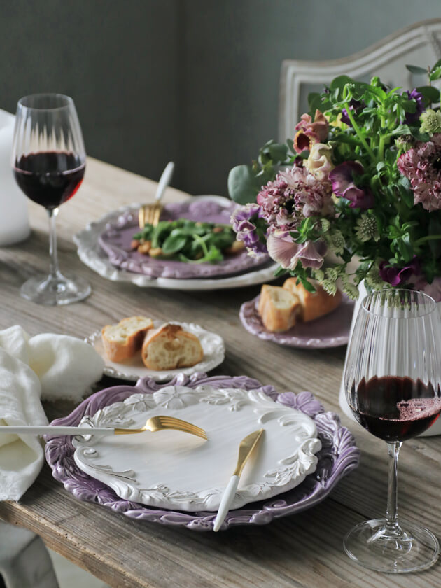 MarieDaageリモージュ デザートプレート パープルピンク ボタニカル柄