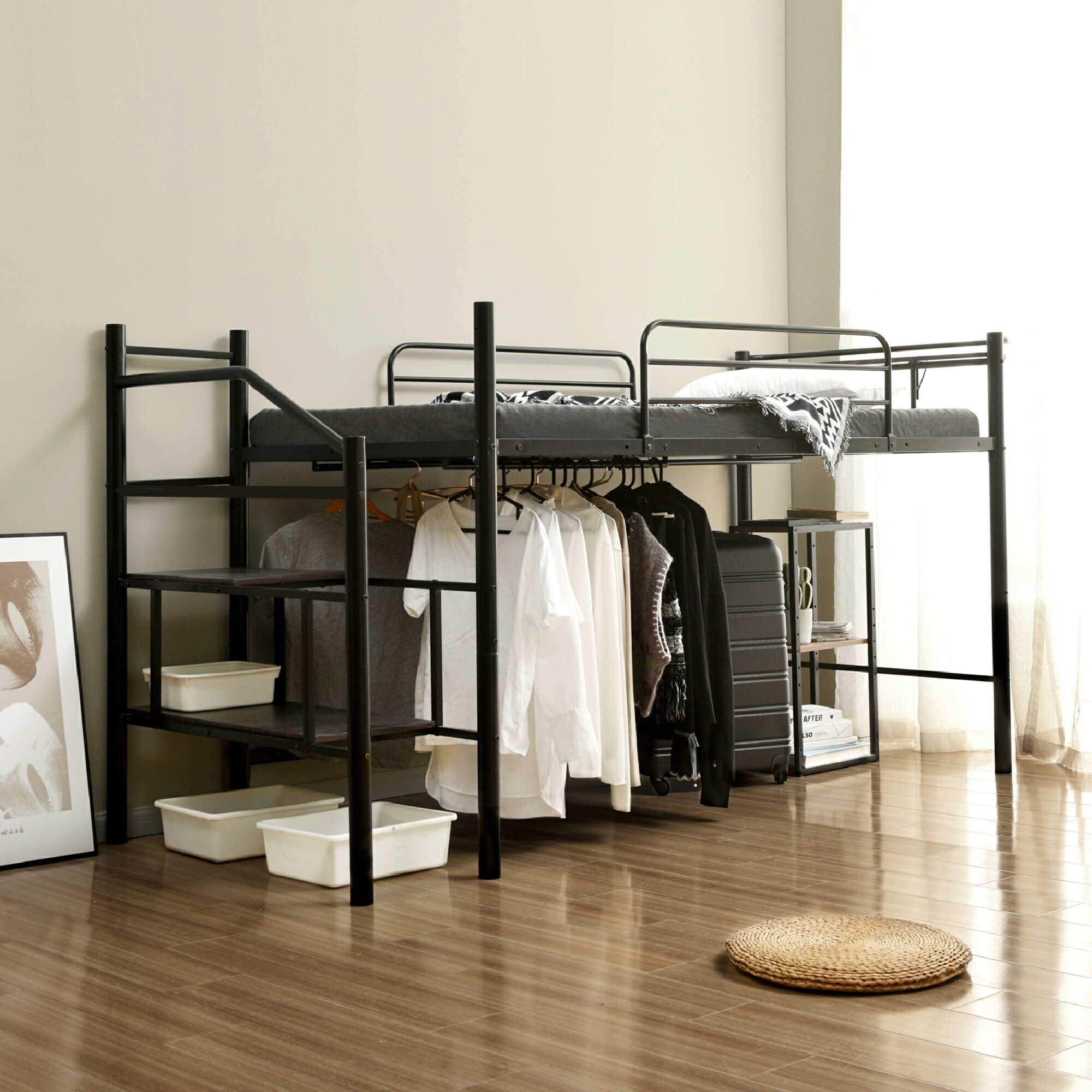 楽天市場】ロフトベッド パイプベッド ロータイプ シングルロフト