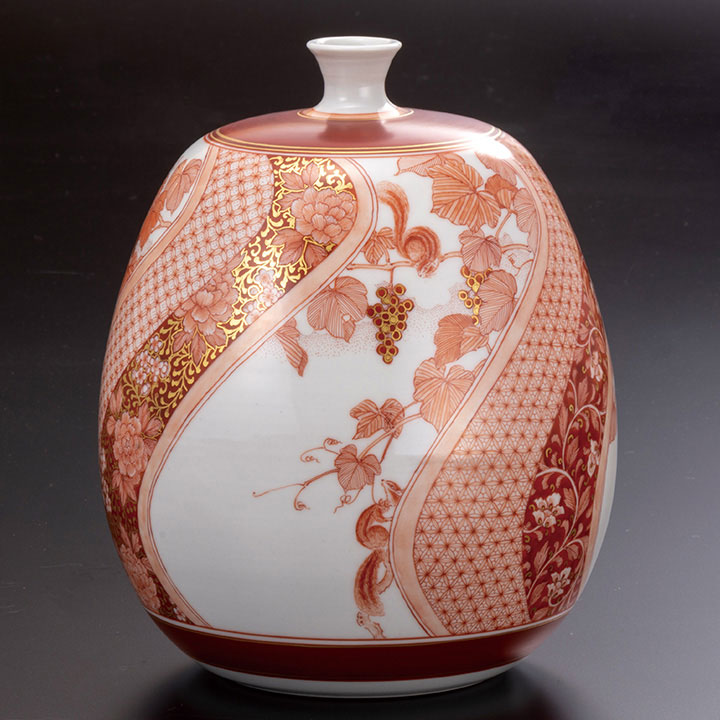 楽天市場】＜限定品＞ 九谷焼 6.5号花瓶 赤絵みのり文/福島武山＜花瓶