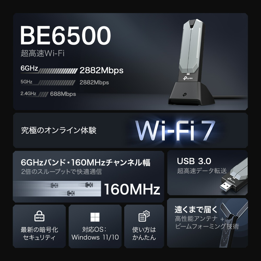 楽天市場】【Wi-Fi7対応☆】TP-Link WiFi7子機 無線LAN子機 BE6500 Wi