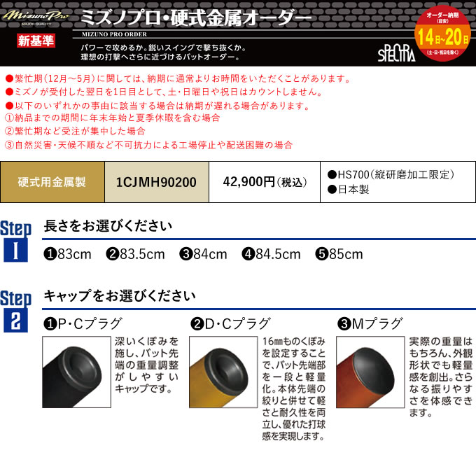 楽天市場】＜受注生産＞ミズノ（MIZUNO） 1CJMH90200 硬式用金属製