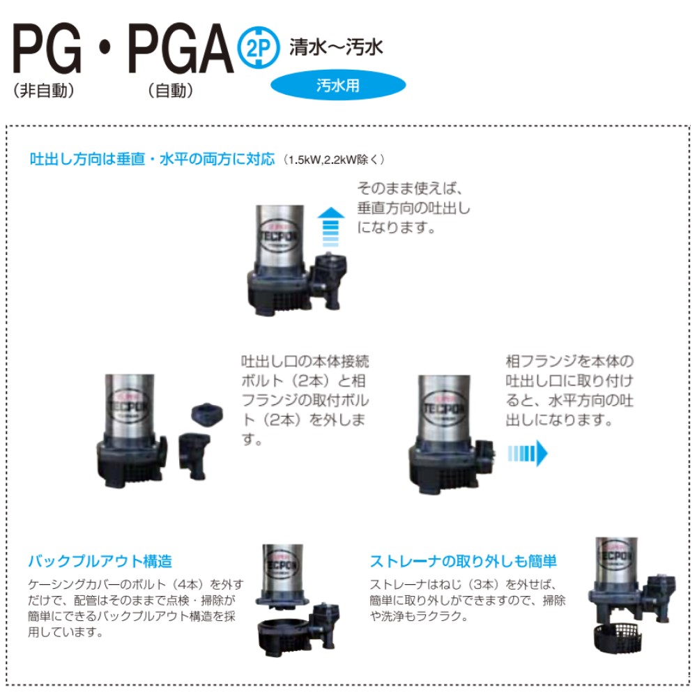 楽天市場】寺田ﾎﾟﾝﾌﾟ製作所 PGA-250T 三200V : 汚水水中ﾎﾟﾝﾌﾟPGA 自動