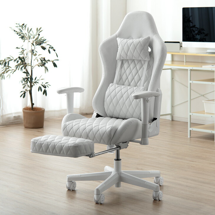 楽天市場】オールホワイト ゲーミングチェア フットレスト付