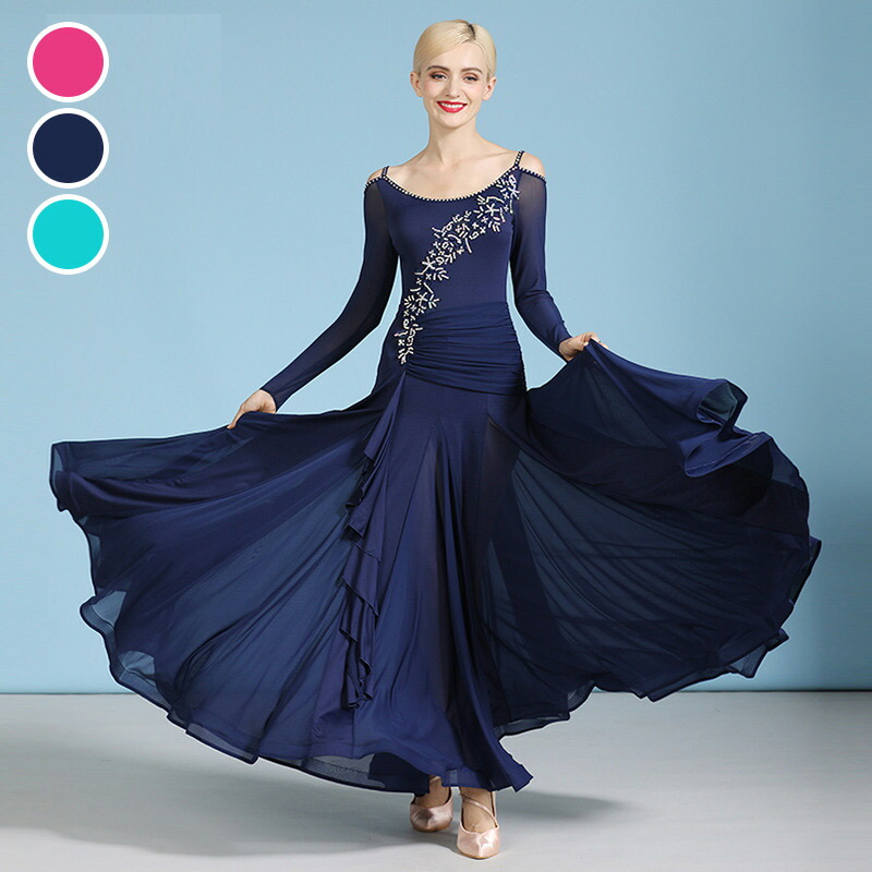 楽天市場】社交ダンス衣装 モダンドレス ネイビー チュール 可愛い