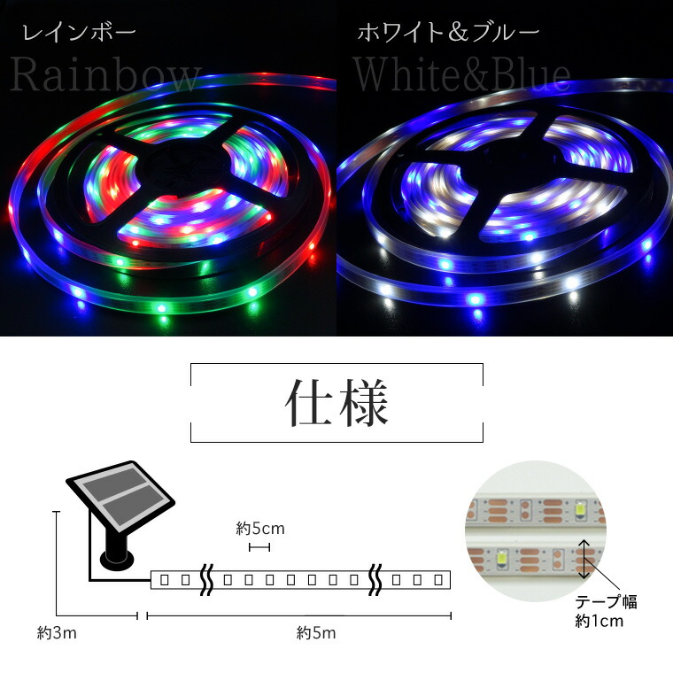 楽天市場】ソーラー イルミネーション LEDテープライト 高輝度 豊富な8