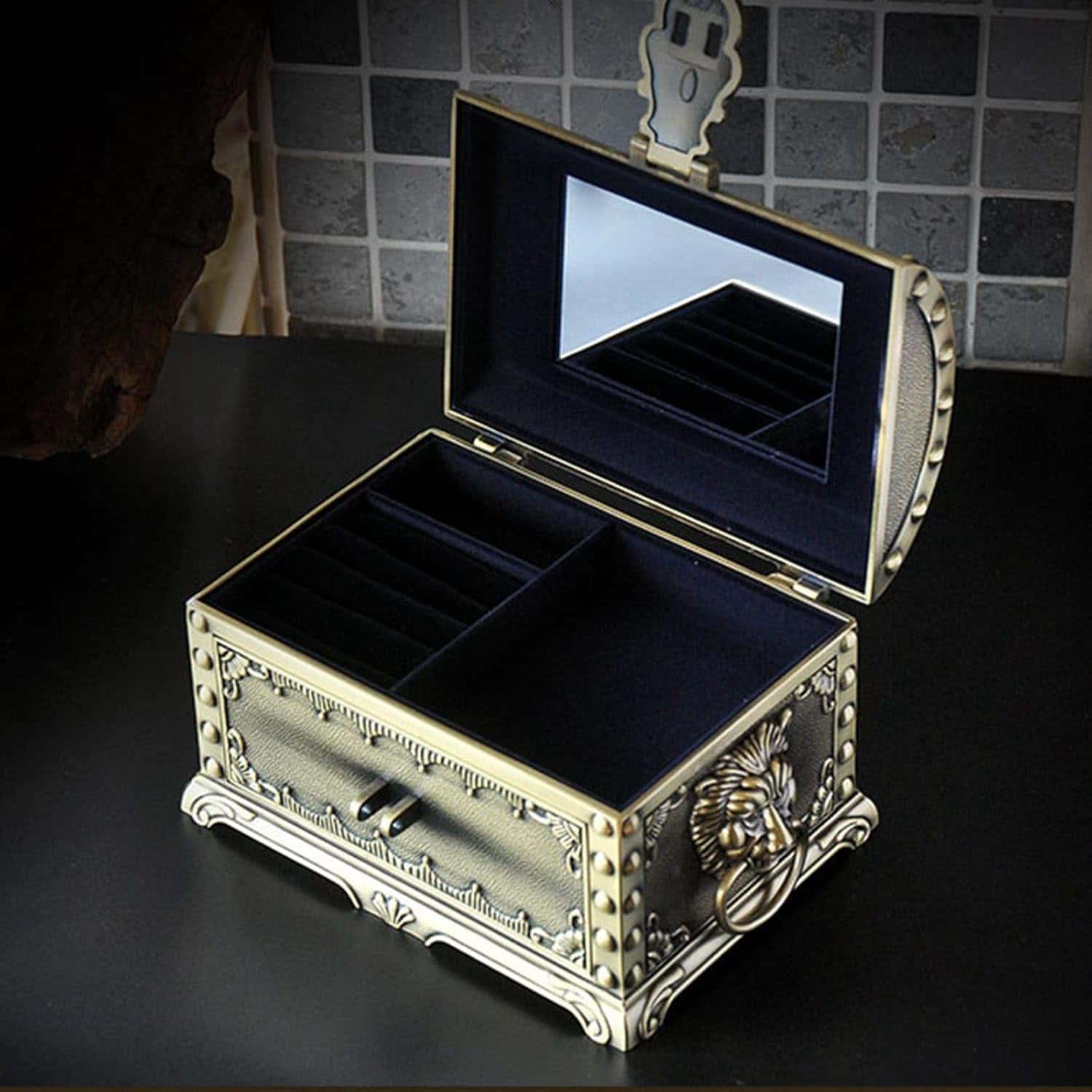 楽天市場】ロック付き ジュエリー箱 ミラー付き アンティーク 海賊宝箱