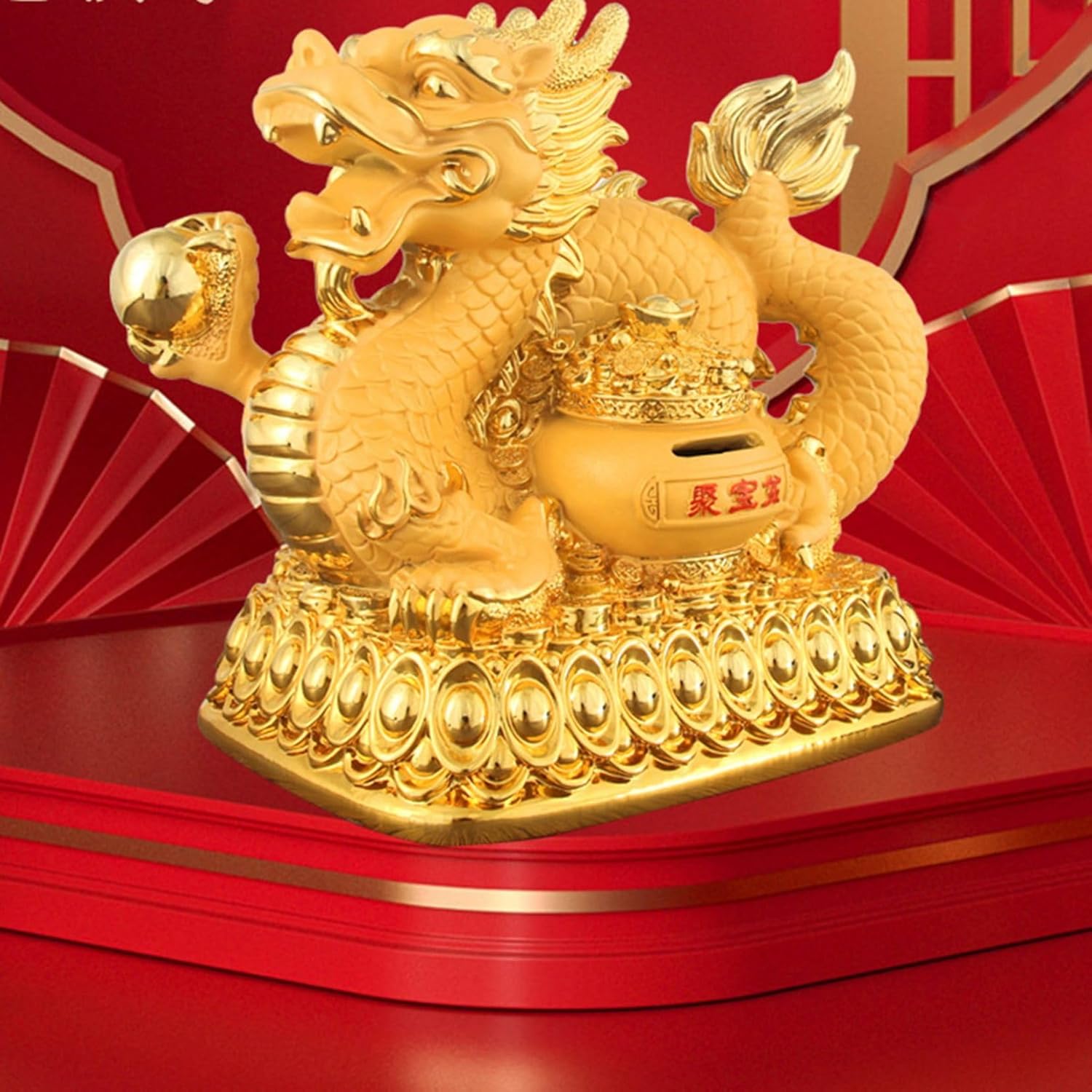 楽天市場】風水 龍 置物 金龍 昇運金龍 5本爪 珠戯れ龍 貯金箱 開運