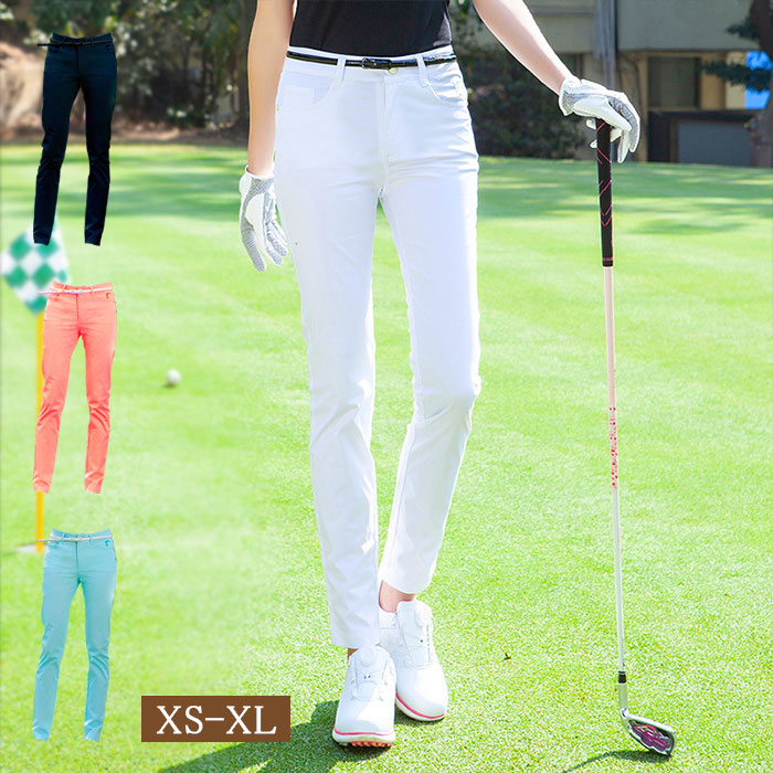 楽天市場】ゴルフウェア ゴルフパンツ 無地 ロング 痩せ レディース