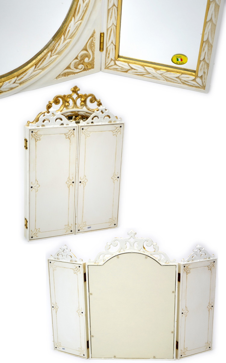 楽天市場】イタリア製 三面鏡 卓上ミラー アイボリー ゴールド