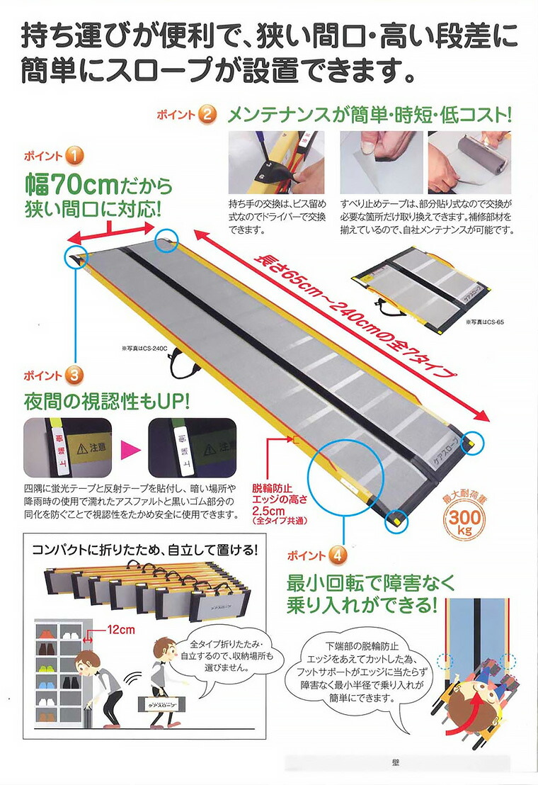 楽天市場】スロープ 車椅子 ケアスロープ 幅70cm×長さ175cm CS175 ケア