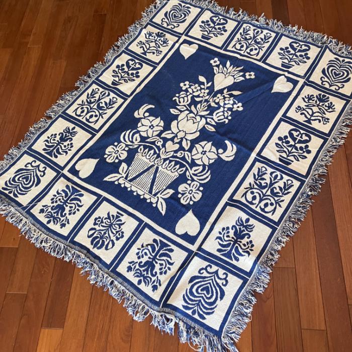 楽天市場】【USED】ブルー ラグ マルチクロス 両面 フリンジ リネン