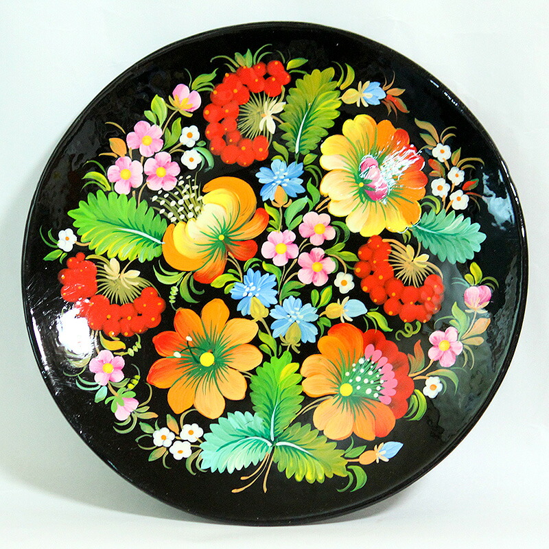 楽天市場】ウクライナ製 美しいペトリキウカ塗木製飾りプレート「春の