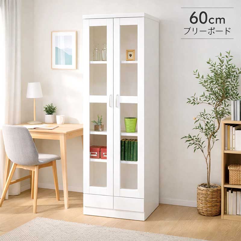 楽天市場】書棚 ガラス扉 扉付き 幅60cm 高さ180cm 白 光沢 本棚 大