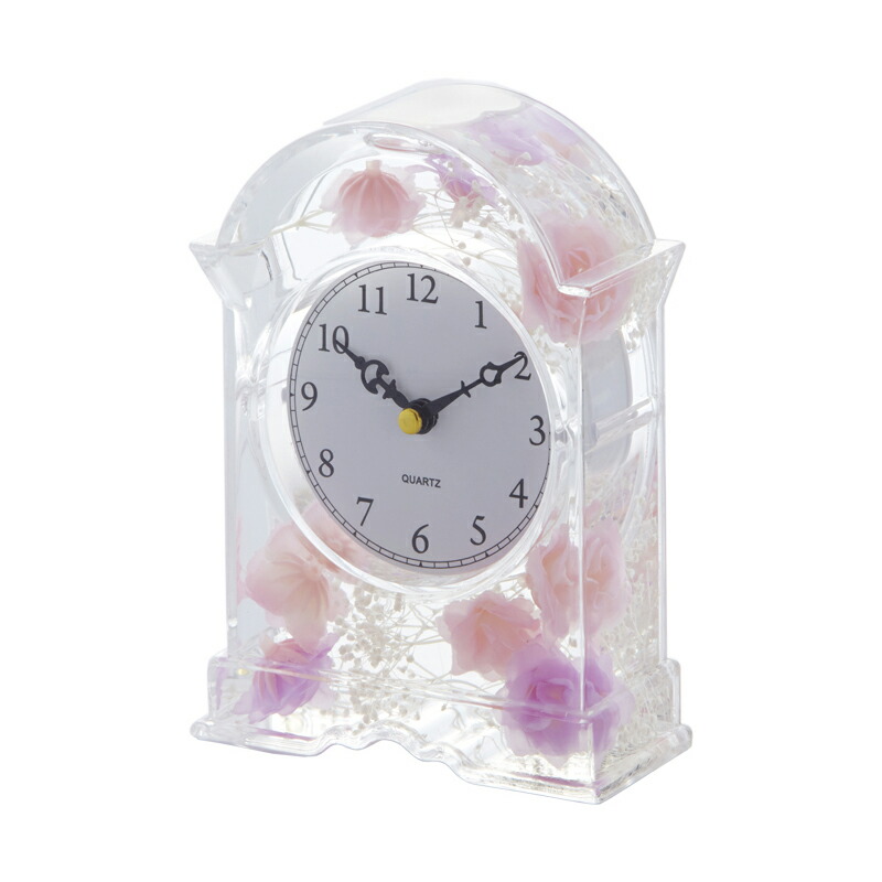 楽天市場】置時計 アクリル水中花 スゥイートローズ ピンク 薔薇 雑貨