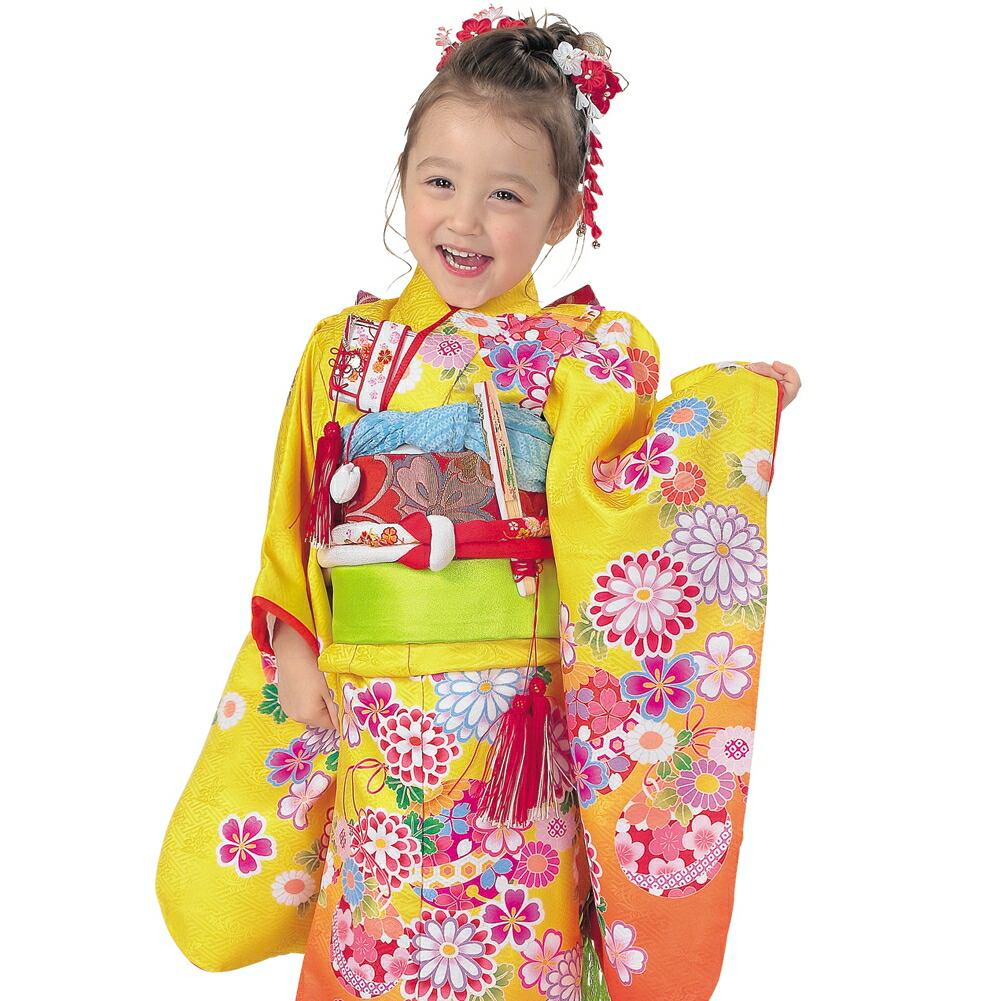 楽天市場】R・K 3歳きもの(三つ身)セット 菊 鞠 桜 黄色 対応身長95cm