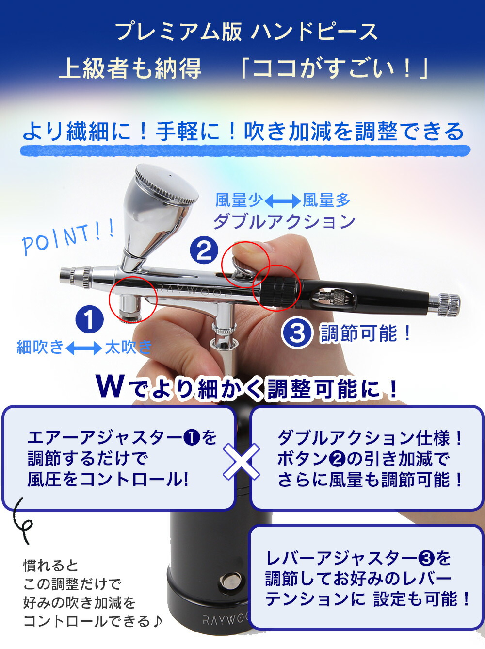 楽天市場】エアブラシ ハンドピース 0.3mm 口径 カップ分離型（9cc